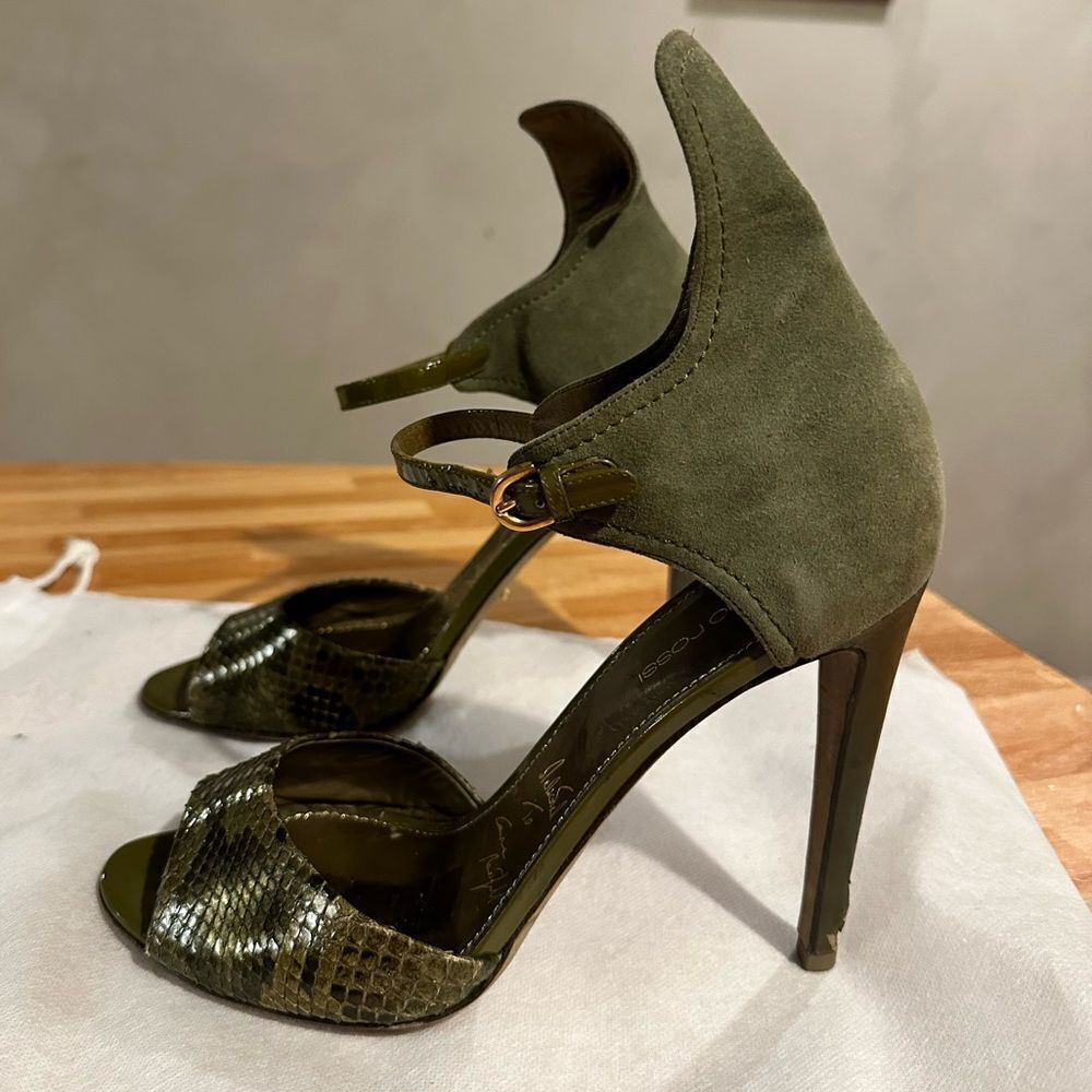 Sergio Rossi Green Suede and Snake Sandals